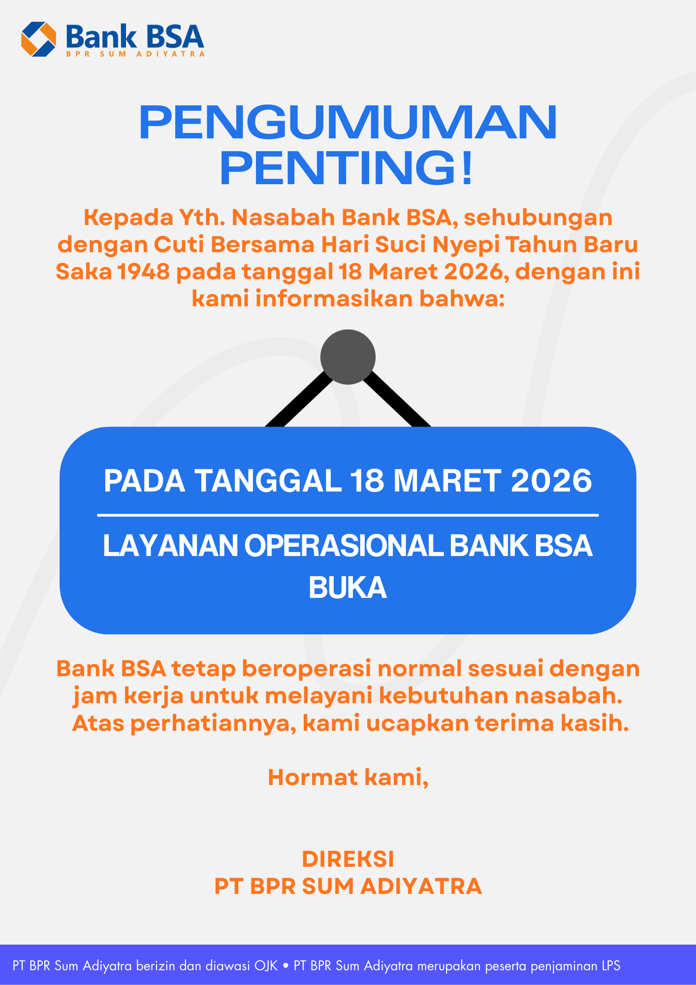 Pengumuman Bank BSA